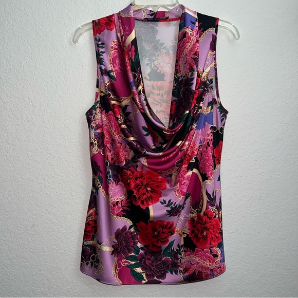 Boston Proper Floral Status Marilyn Cowl Neck Charmeuse Blouse - Picture 2 of 5